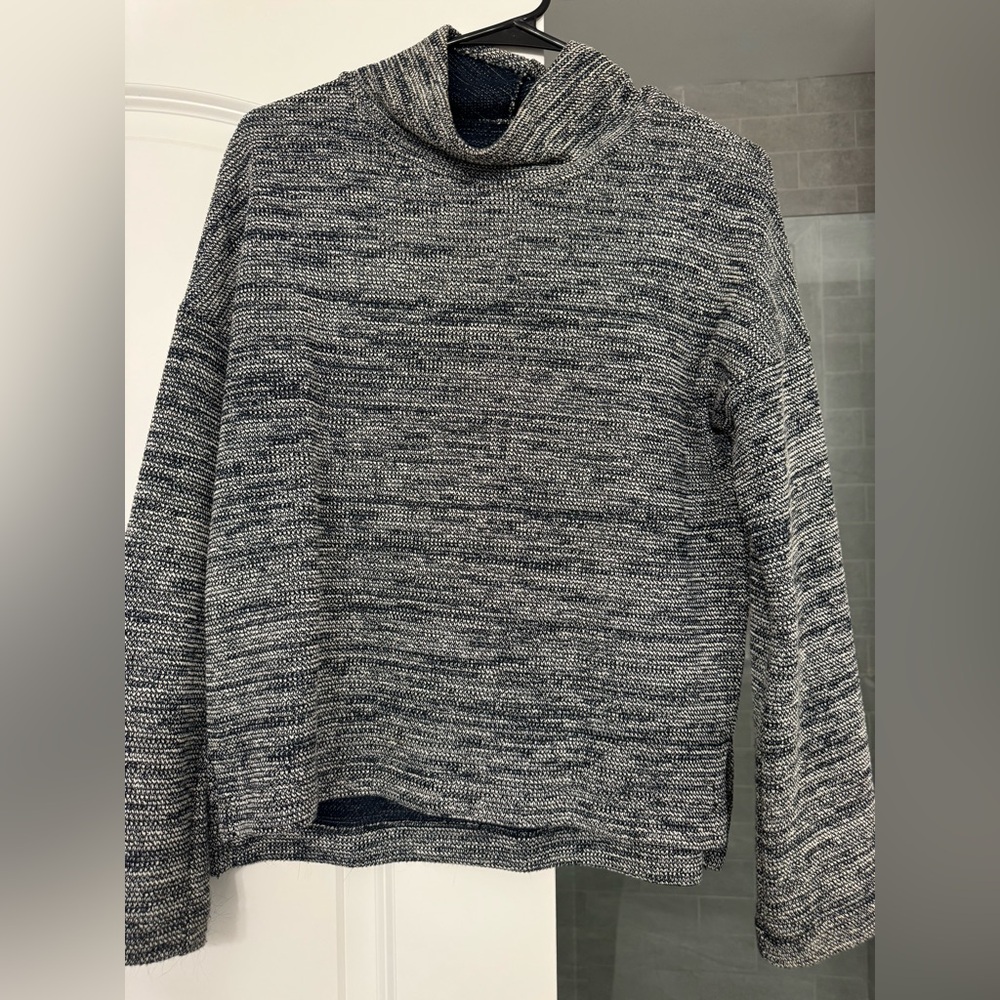 Madewell Marled Mock Neck Pullover Blue White Lightweight Relaxed Fit